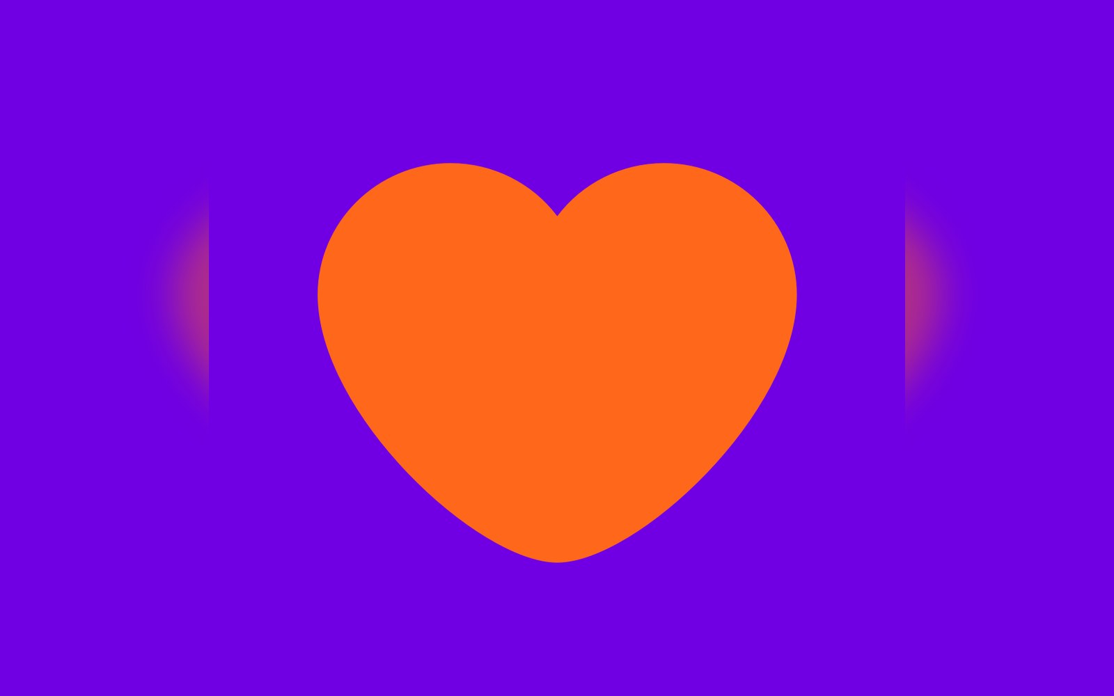 Orange heart icon centered on a solid purple background